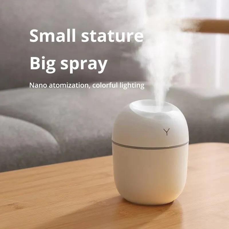Mini Umidificador de Ar Ultra-Sônico Branco, Luz Romântica, USB, Difusor de Óleo Essencial, Purificador de Carro, Aroma Anion Mist Maker, 250ml